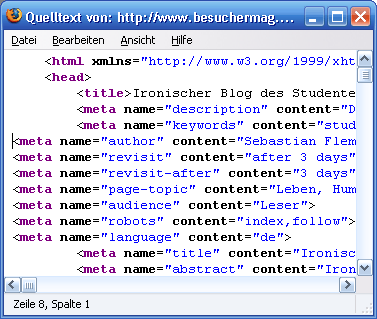 Die (bestimmt noch stark verbesserungswürdigen) Metatags von besuchermag.net